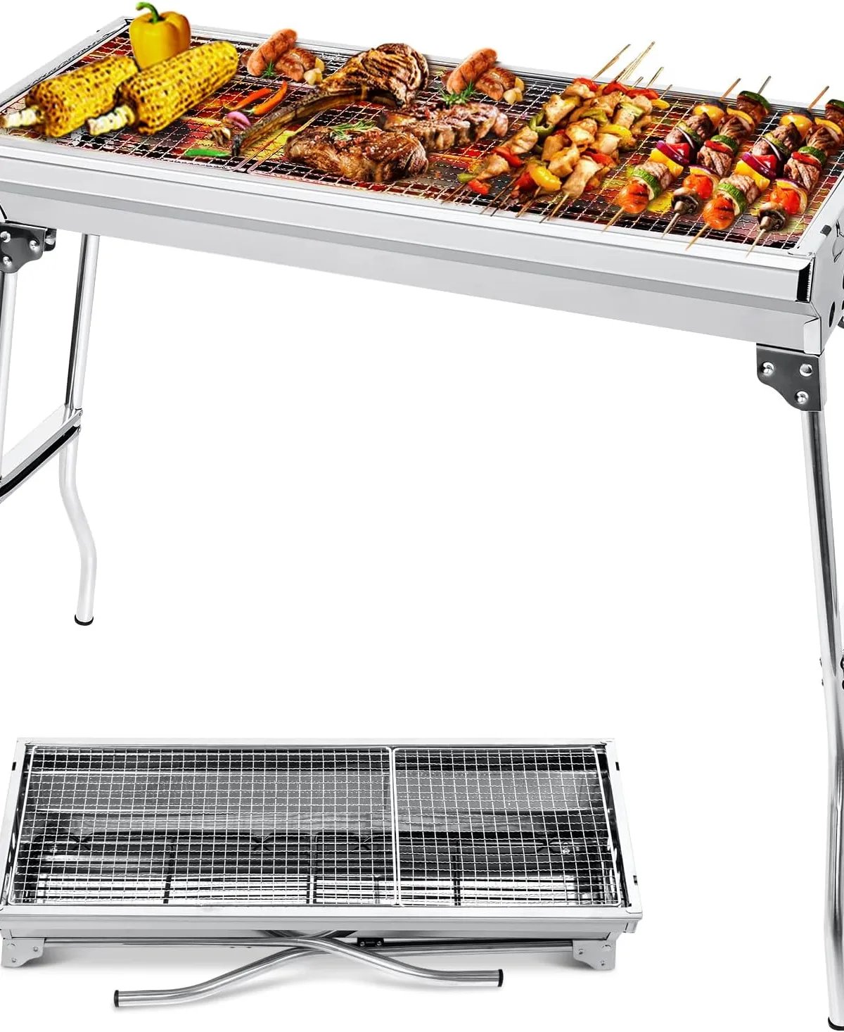 Barbecue à Charbon, BBQ Grill Démontable Pliable Portable en Acier