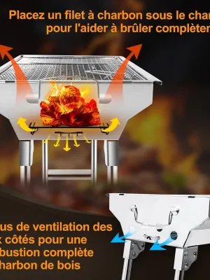 Barbecue à Charbon, BBQ Grill Démontable Pliable Portable en Acier