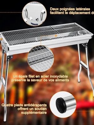 Barbecue à Charbon, BBQ Grill Démontable Pliable Portable en Acier
