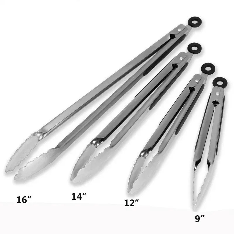Barbecue gril pinces salade charbon de bois viande en acier inoxydable