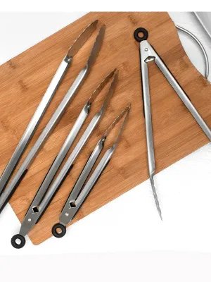 Barbecue gril pinces salade charbon de bois viande en acier inoxydable